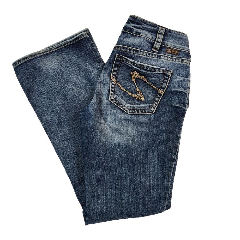 Silver Jeans Suki Blue Women 30/32 Mid Rise Bootcut Embroidered Pocket Denim